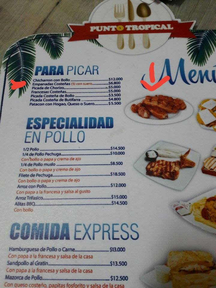 Menú del restaurante Punto Tropical en Cartagena