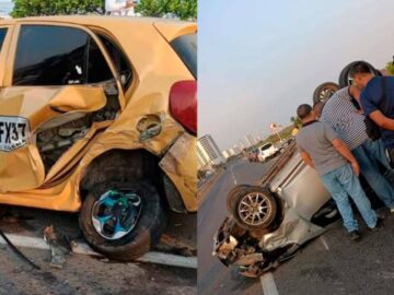 Impactante colision entre taxi y vehiculo particular frente al restaurante