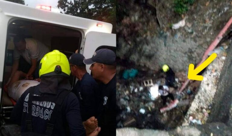 Rescate dramático de mujer que cayó en un hueco profundo en Turbaco capturado en fotos.