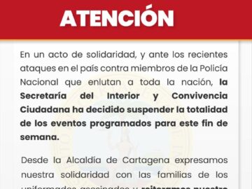 Cancelan eventos de caracter publico en Cartagena durante el fin