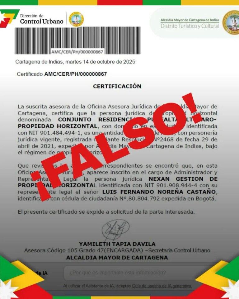 ¡Atencion En Cartagena se estan falsificando certificados de propiedad horizontal